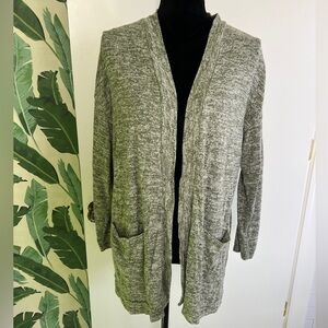 Harmony Balance Heathered Green Open Front Split Back Tunic Sweater Cardigan L